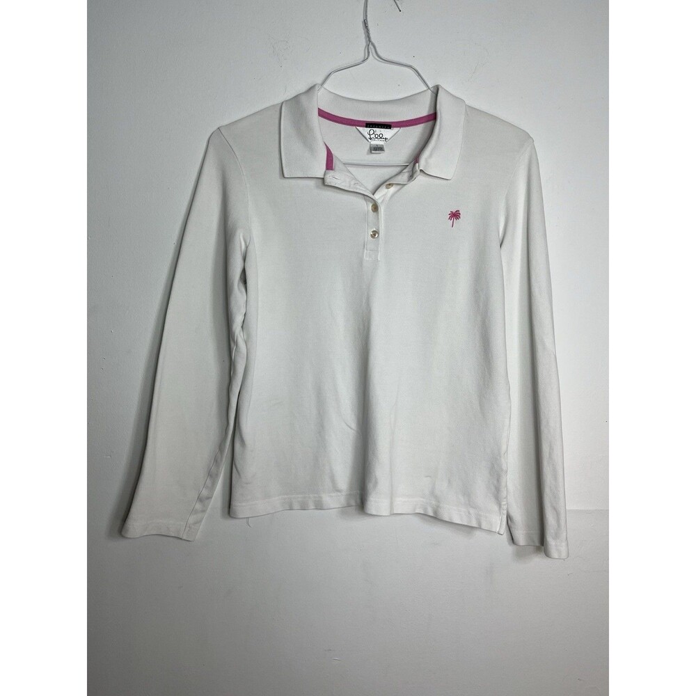 Lilly Pulitzer L Polo Shirt White Button Y2K Mean Girls Preppy